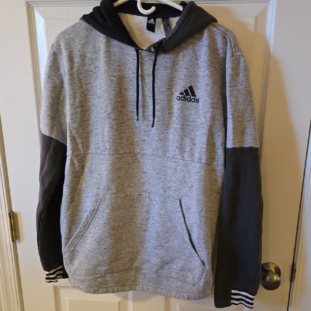 Adidas Men's Two-Tone Gray and Black Hoodie